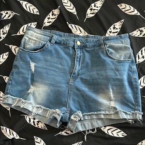 SHEIN Blue Jean Shorts Distressed Cut-Off Style